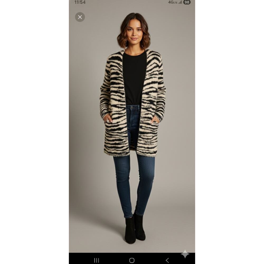 Soft Fuzzy Zebra Print Long Open Front Cardigan - image 2